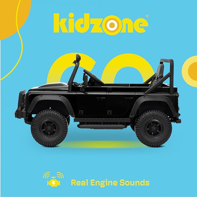 Kidzone Licensed Land Rover Defender 110 SVX 12V Ride On Car for Kids Ages 3–8, Electric SUV Toy with Parent Remote Control, Bluetooth Music, LED Headlights, Off-Road Wheels, Black
