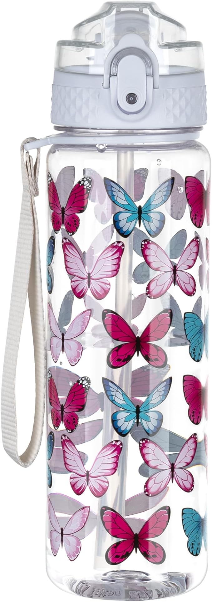 OLDLEY 17oz Kids Water Bottle for school Girls Boys, Water Bottle With Silicone Straw, Leak-Proof Tritan BPA-Free, Reusable water bottles for kids, Clear Butterflies