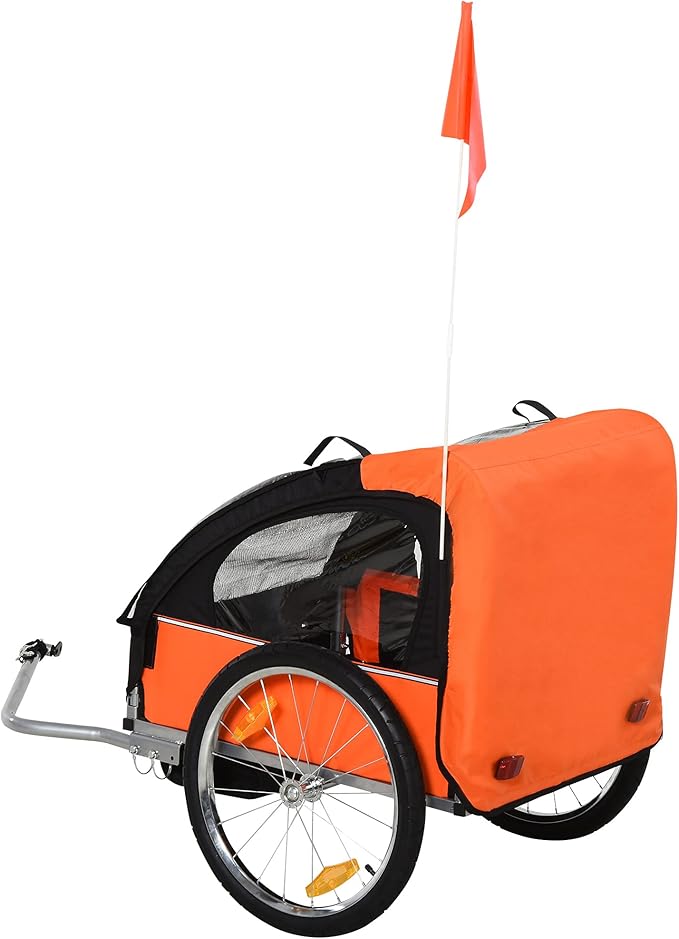 Aosom 2-Seat Child Bike Trailer for Kids with a Strong Steel Frame, 5-Point Safety Harnesses, & Comfortable Seat