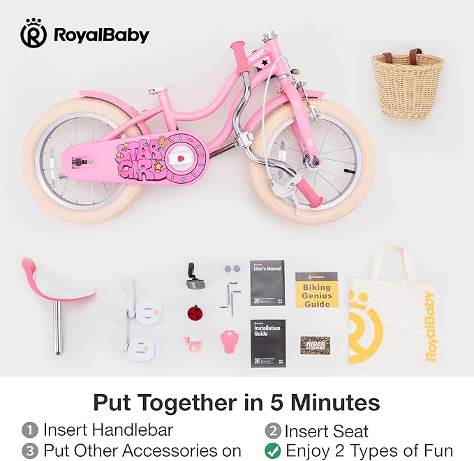 RoyalBaby Girls Bike Classic & EZ Kids Bike, Balance and Pedal Bicycle, 12 14 16 18 20 Inch Toddlers to Big Kids 3-10 Years