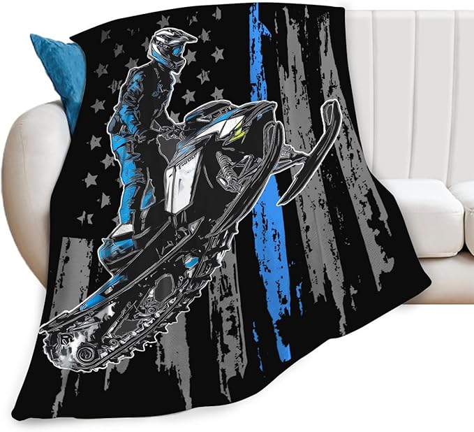Snowmobile Blanket Gifts for Girls Boys Skiing Sports Throw Blankets Cozy Plush Fleece America Flag Flannel Fuzzy for Men Women 50"X40"