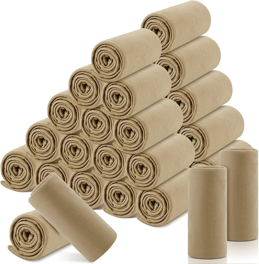 Newwiee 48 Pcs Fleece Throw Blankets Bulk Outdoor Wedding Guest Gifts Soft Lightweight Sleepover Lap Blankets Pet Home Sofa Couch Office Donation Homeless, 50 x 60 Inch (Khaki)