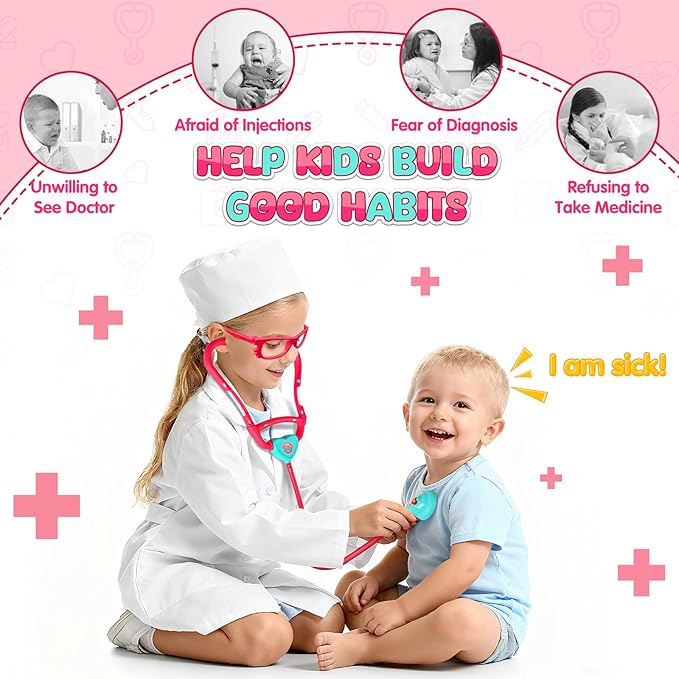Doctor Kit for Kids, Pretend Play Medical Toy Doctor Cart, Doctor Toy for Toddlers 3-5, Christmas Birthday Costume Role Play Dress Up Gift Ideas for Boys Girls