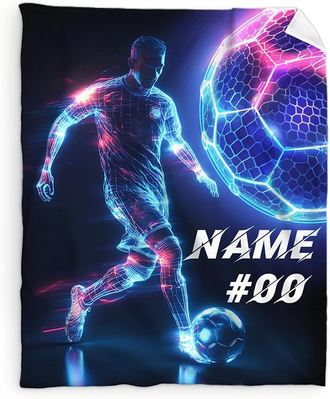 Personalized Soccer Blanket, Gifts for Soccer Lover, Cool 80 x 60 Inches Soft Cozy Throws, Gifts for Boy Men, Soft Warm Fuzzy Throw Blankets for Bed, Living Room, Home Decor