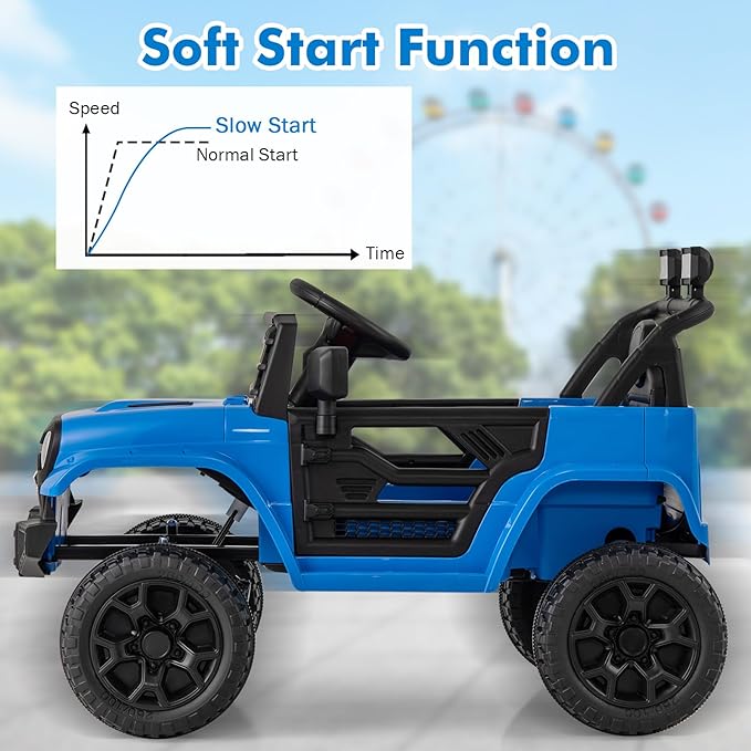 Costzon Kids Ride On Truck, 12V Battery Powered Electric Vehicles w/Remote Control, Spring Suspensions, 3 Speeds, Music, Lights, Wireless Connection, Ride on Car for Boys & Girls 3+ (Navy Blue)