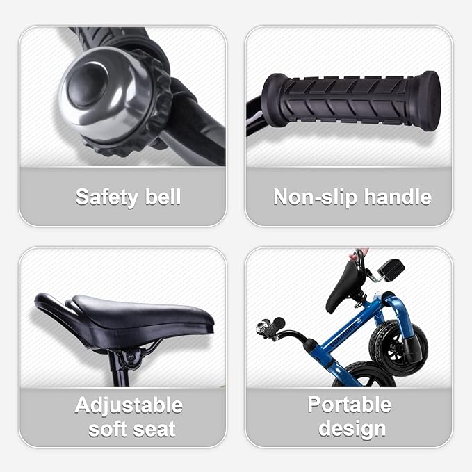 YGJT 3 in 1 Tricycle for Toddlers Age 2-5 Years Old, Folding Kids Balance Bikes with Adjustable Seat and Removable Pedal, Ride-on Toys for Infant, Gift for Baby Boys Girls Birthday(Blue)