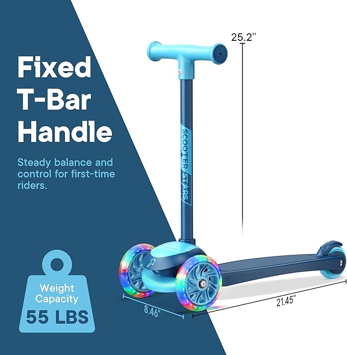 3 Wheel Scooter for Kids, Smooth Light Up LED Front Wheels, Wide Anti Slip Deck, Rear Foot Brake, Easy Lean to Steer Maneuvering, Indoor & Outdoor Ride On Toys for Ages 2 Up