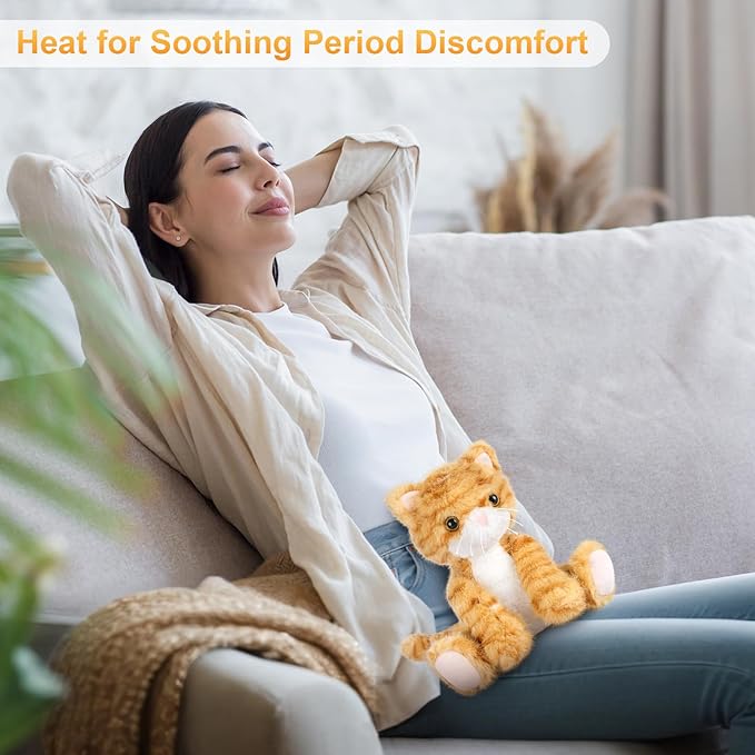 Heatable & Coolable Orange Cat Stuffed Animal, Cat Heating Pad Microwavable for Soothing & Relaxation, Lavender Scented Orange Cat Plush Toy for Stress Relief, Stuffed Cat Toys for Kids