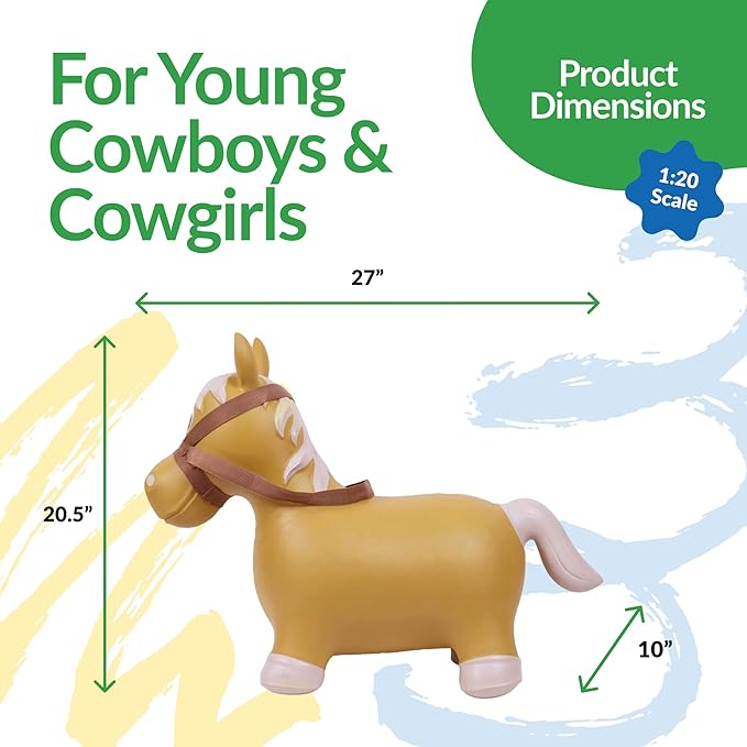 Big Country Toys Lil’ Bucker Horse Kids Toys - Rodeo Ride On Toys for18 Months to 3+ Years - Bouncy Animals for Toddlers - Inflatable Hopper Horse Toys with Hand Pump