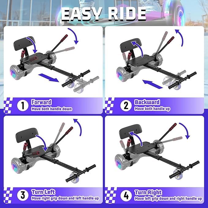 Scooter with Seat Attachment for Kids Adults, 6.5'' 8.5''Balancing Scooter with Bluetooth Speakers & Colorful LED Light with Kart