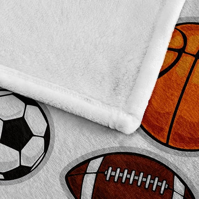 Wajade Sports Balls Blanket for Boys Soft Fleece Baseball Basketball Soccer Blanket for Couch Sofa Bedroom Fuzzy Flannel Blankets Birthday for Kids Boys 50"x60"