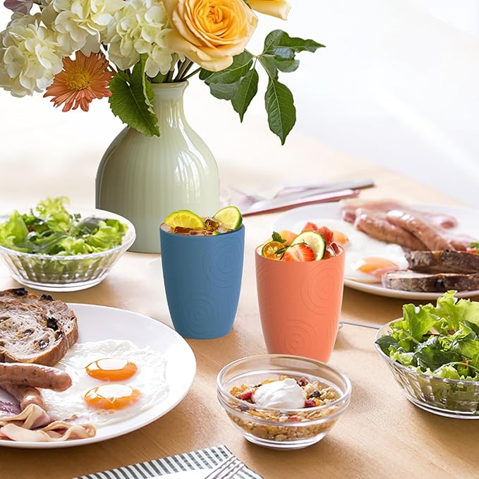 Homienly Wheat Straw Cups Alternative to Plastic Cups Set of 4 Premium Drinking Glasses - 12 OZ, Unbreakable Drinking Cups, Dishwasher & Microwave Safe Tumbler Cups for Kitchen, Kids, Picnic - Multi