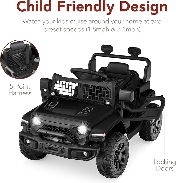 Best Choice Products 6V Kids Ride On Toy, Mini Truck, Electric Play Car w/Parent Remote Control, 4-Wheel Suspension, LED Lights, 2 Speeds, Functional Horn, 3.1MPH Max Speed - Black