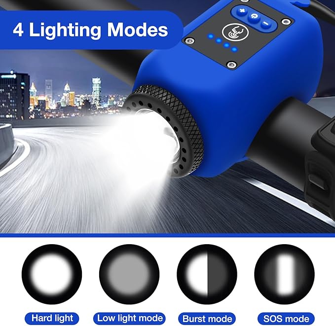 Bike Horn, Bicycle Horn with Large Range Floodlight, IPX5 Waterproof with USB Rechargeable Bike Electronic Horn