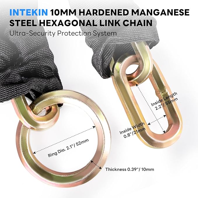 Security Chain 4 ft x 3/8" Thick Bike Lock Chain - High Security Hardened Steel Cut Proof Chain for Bikes, Containers, Motorcycles, Trailers, ATV's