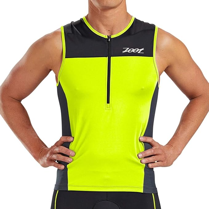 Zoot Men’s Core Tri Tank, Performance Triathlon Race Tank Top, UPF 50+ Fabric, Rear Pockets, Mesh Panels, & Cam Lock Zipper