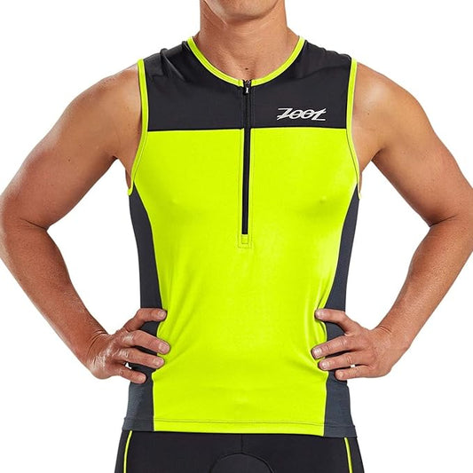 Zoot Men’s Core Tri Tank, Performance Triathlon Race Tank Top, UPF 50+ Fabric, Rear Pockets, Mesh Panels, & Cam Lock Zipper