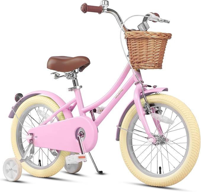 Glerc Little Molly 12-20 Inch Kids Retro Cruiser Bike for 2-13 Year Old with Wicker Basket & Training Wheels/Kickstand, Multiple Colors