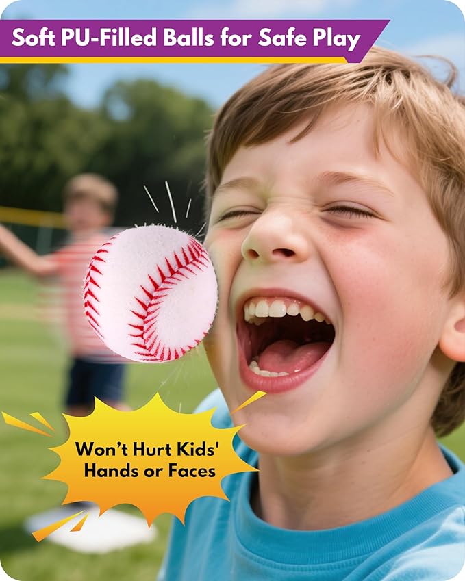 Toss and Catch Ball Game, Football & Baseball Camping/Yard/Outdoor Sports Toy for Kids, Outdoor Family Games for Kids and Adults with 2 Soft Sticky Balls and 2 Upgraded Paddles, Ages 3-8+ (Baseball)