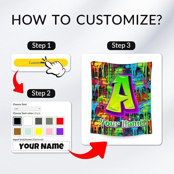 Custom Boys Blanket - Personalized Kids Blanket with Name - Graffiti Initial Gifts - 40"x50" Cozy Fleece Toddler Throws for Couch Sofa - Customized Gifts for Room Decor