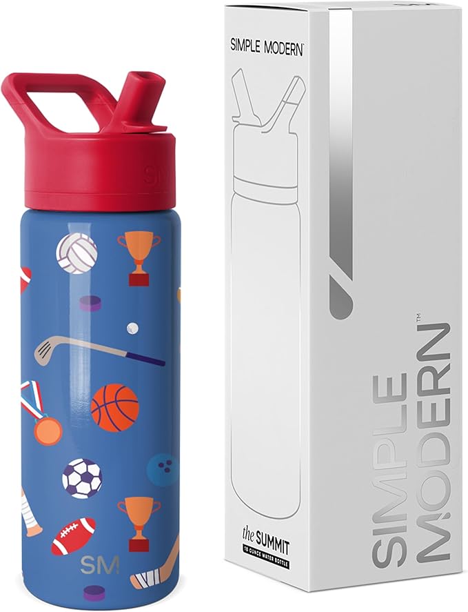 Simple Modern Kids Summit Water Bottle with Straw Lid | 18oz Stainless Steel Cup Insulated Tumbler for Toddlers, School | Sports Balls