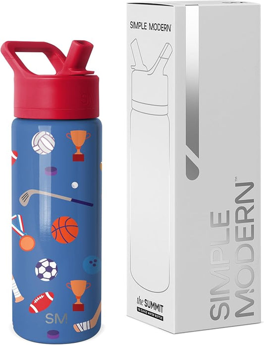 Simple Modern Kids Summit Water Bottle with Straw Lid | 18oz Stainless Steel Cup Insulated Tumbler for Toddlers, School | Sports Balls