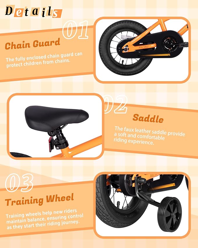 12 14 16 20 Inch Kids Bike BMX Style Bicycle with Training Wheels for 2-14 Years Old Toddlers Boys Girls Coaster Brake Multiple Colors