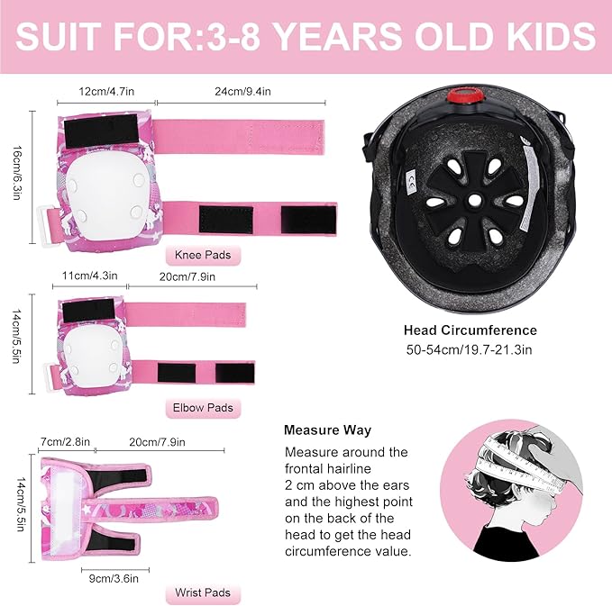 Adjustable Toddler Helmet, Kids Bike Helmets for Boys Girls 3-5/4-6/5-8 Years, Protective Gear Set for Bicycling/Skateboarding/Rollerblading/Scootering