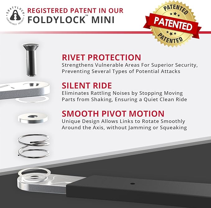 Seatylock FoldyLock Mini Folding Bike Lock - Patented Lightweight Bicycle Lock - Heavy Duty Anti Theft Guard with Key for Electric Scooter & City Bikes