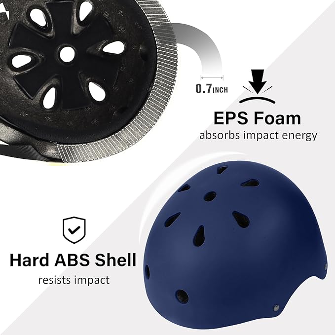 Skateboard Bike Helmet, Lightweight Adjustable, Multi-Sport for Bicycle Skate Scooter, 3 Sizes for Adult Youth & Kids