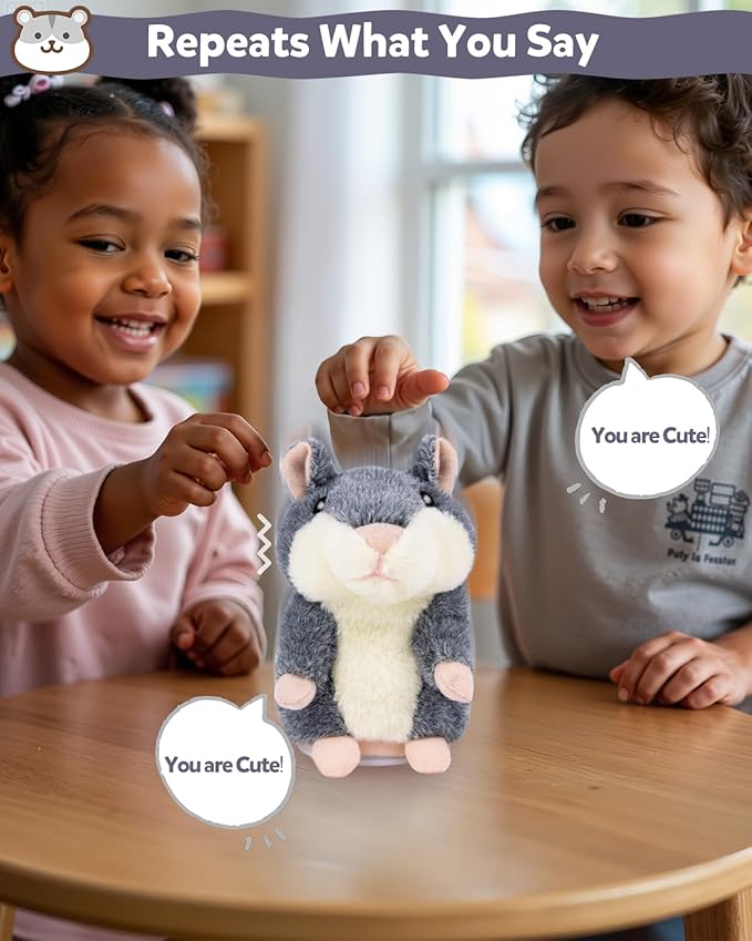 Ayeboovi Kids Toys Talking Hamster Repeats What You Say, Stuffed Animals for Toddler Kid Birthday Gift, Fun Interactive Plush Autism Toy for 3 4 5 Years Old Boys Girls