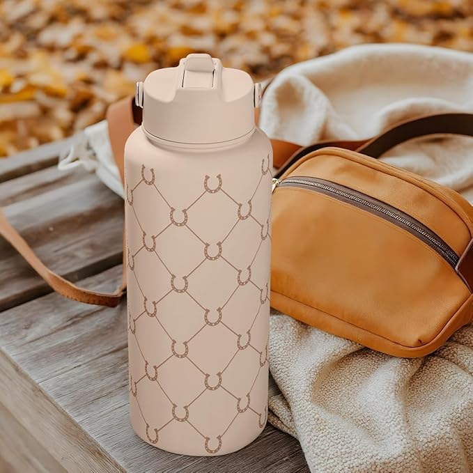 Horse Water Bottle 32oz Stainless Steel with Lid & Straw, Insulated Bottles for Women Girls, Equestrian Gift Idea for Birthday Christmas