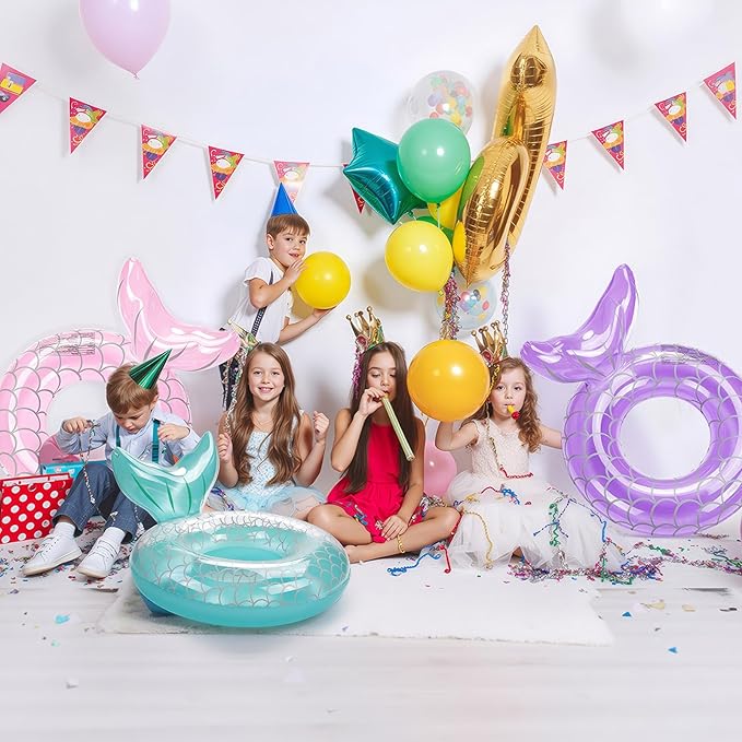 HeySplash Pool Floats Kids, Inflatable Swimming Ring Mermaid Tail Shaped Swim Tube Floaties, Summer Water Fun Beach Party Swimming Pool Toys for Kids Children Water Activities, Purple