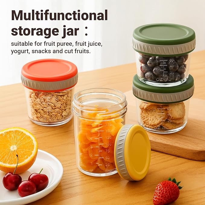 Sursip 8Pcs 8 oz Glass Jars with Lids, Airtight Mason Jars for Small Baby Food Storage, Juice, Milk, Yogurt, Overnight Oats, Mini Toddler Snack Cups