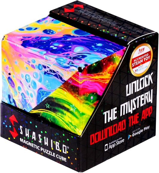 Shashibo Shape Shifting Box - Award-Winning Fidget Toy w/ 36 Rare Earth Magnets - Fidget Cube Transforms Into Over 70 Shapes, Sensory Toy Gift for Kids, Teens, and Adults (Cosmos)