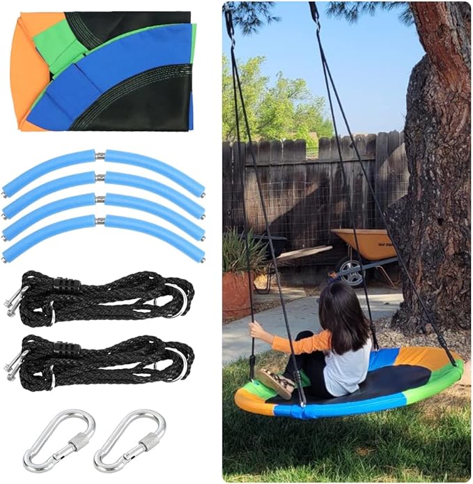 Saucer Tree Swing Seat for Kids 40 Inch Outdoor Round Tree Swing for Children Heavy Duty Safe Durable Easy Install for Backyard Multicolor