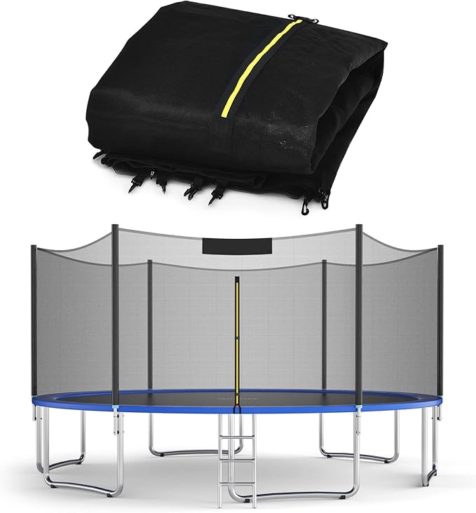 Goplus Trampoline Safety Net for 8FT 10FT 12FT 14FT 15FT 16FT Round Frame Trampoline, Weather-Resistant Replacement Enclosure Net with Double-Headed Zipper, Hooks, Net Only