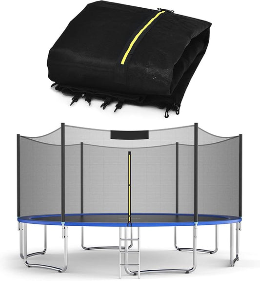 Goplus Trampoline Safety Net for 8FT 10FT 12FT 14FT 15FT 16FT Round Frame Trampoline, Weather-Resistant Replacement Enclosure Net with Double-Headed Zipper, Hooks, Net Only