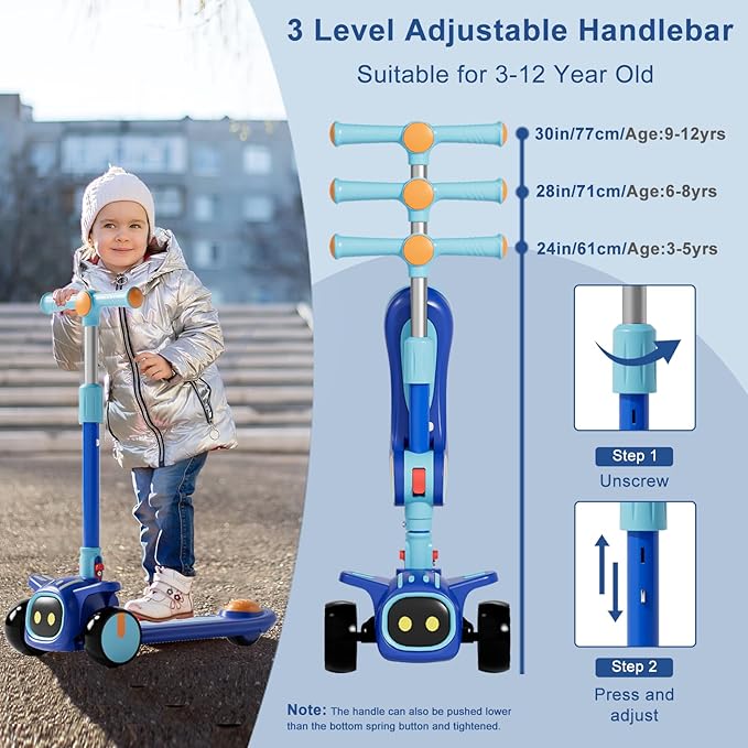 Unbreakable & Never Fall Down 2-in-1 Scooters Kids 3 Wheel Kick Scooter for Boys Girls Ages 3-8, Adjustable Height & Seat, Widened Non-Slip Deck, More Safer for Beginner Toddlers