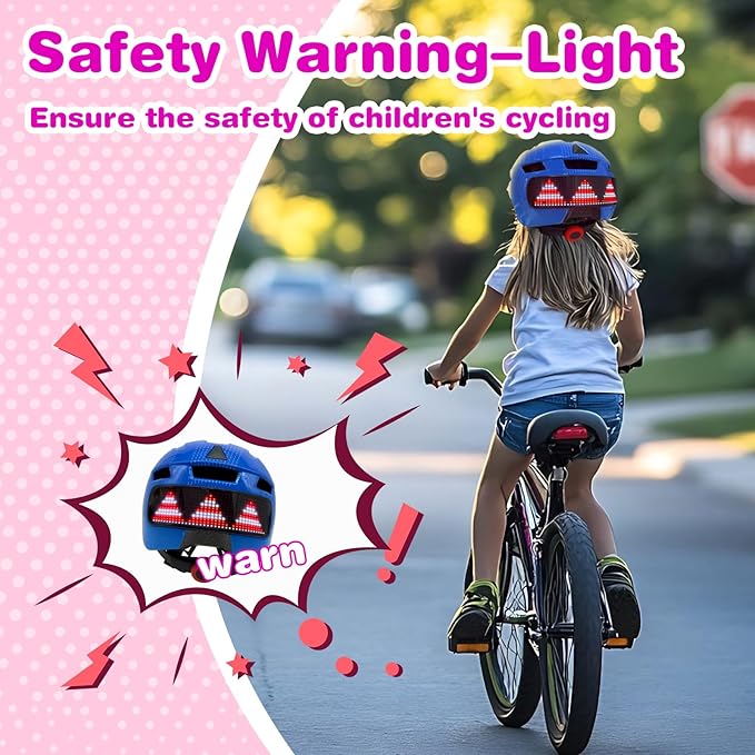 Kids Bike Helmet with LED Lights, Remote Control Turn Signals Safety Helmet Back Light for Youth Mountain Cycling Scooter Skateboarding, Adjustable and Lightweight for Boys Girls