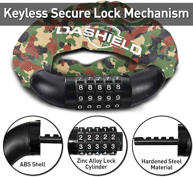 Bike Chain Lock Security 5 Digit Resettable Combination, 38.6 inches Heavy Duty Anti Theft Lock Chain for Bicycle, Motocycle, Scooter, Gate, Fence (Camo, 3.2ft)