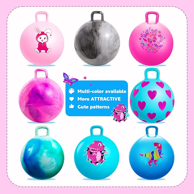 EVERICH TOY Hopper Ball for Kids 7-12, 20In Hoppity Hop Ball, Pink Purple Clouds Sit On Bouncy Balls with Handle, Indoor Outdoor Jumping Hopping Toys for Boys & Girls Gifts with Pump