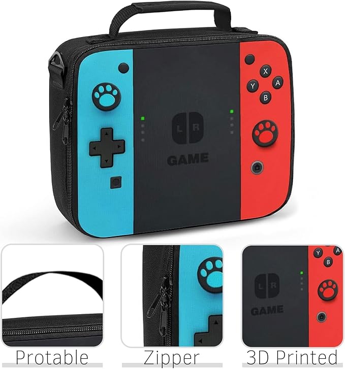 Insulated Lunch Box for Boys Girls, Game Lunch Bag for School Work Office Travel Picnic Hiking Beach, Reusable Portable Lunchbox with Adjustable Strap