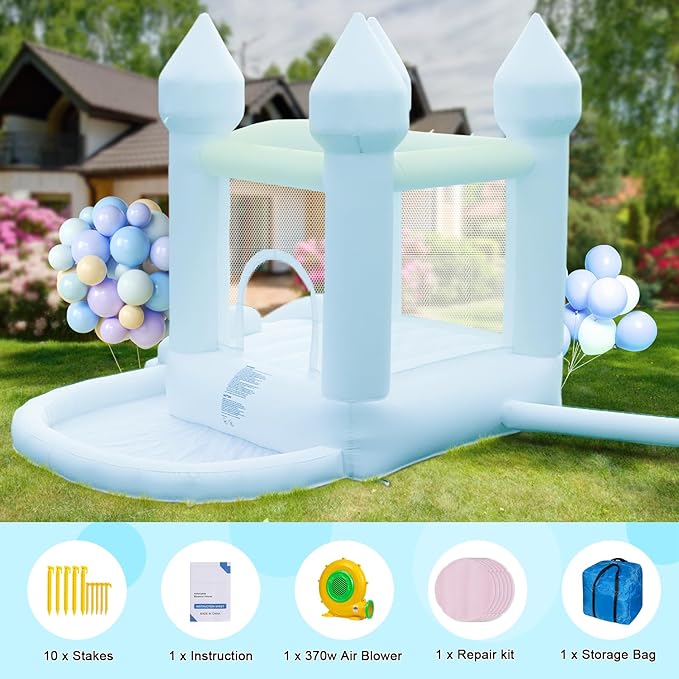 Kids Bounce House, Inflatable Bounce House with Ball Pit & Slide Toddler Indoor Bounce House Portable Fun House Outdoor Wet or Dry Bounce House with Blower for Party 9 * 9 * 7 FT (Blue)