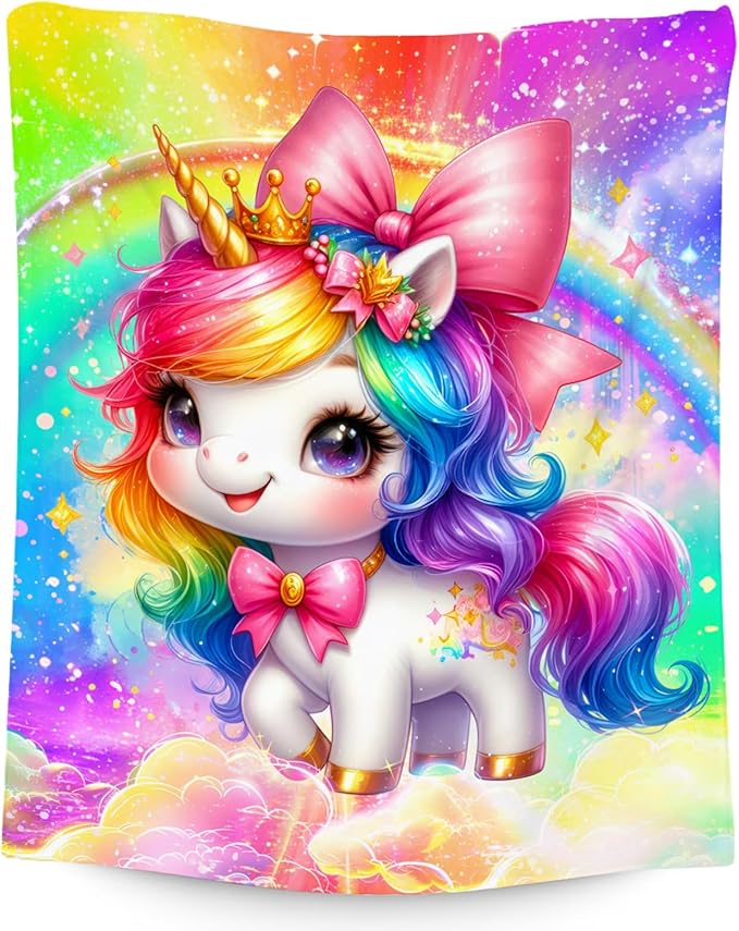 Girls Blanket, Unicorn Blanket for Girls, Unicorn Gifts for Kids, Toddler Throw with Rainbow, Cute Flannel Throw for Daughter, 40"x50"