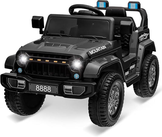 12V Kids Ride On Truck Car, Battery Powered Electric Vehicle Toy w/Parent Remote Control, Spring Suspension, 3 Speeds, LED Light, Music & Horn, Electric Cars for Kid, Gift for Boy Girl, Black