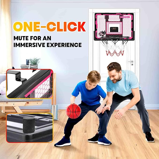 Indoor Basketball Hoop Toy for Girls - Basketball Hoops with Scoreboard&4 Balls, Backboard&Music Lights, Indoor Outdoor Basketball Sports Toys for Kids 4-8 8-12