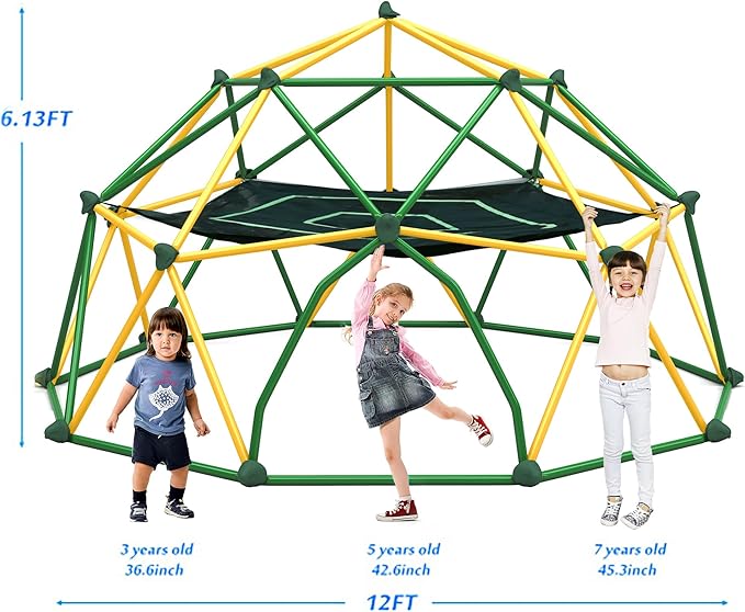 Merax 12FT Climbing Dome with Hammock, Outdoor Geometric Dome Climber Play Center for Kids 3-10 Supporting 1000 lbs, Easy Assembly Jungle Gym