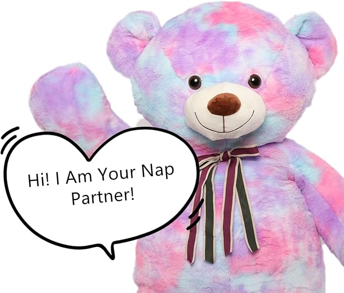 Tezituor Big Teddy Bear,Giant Rainbow Purple Teddy Bear Stuffed Animal,59 Inches Soft Plush Bear Toys,Girlfriend Weighted Baby Shower Life Size Bears Gifts for Valentines,Christmas,Birthday 5 Feet