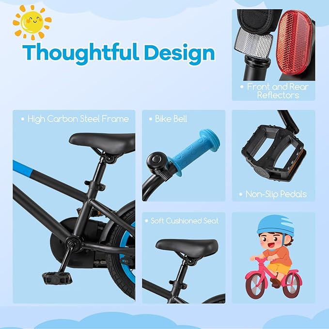 BABY JOY Colorful Macarons Kids Bike, 12 14 16 18 Inch Sporty Children's Bicycle with Training Wheels, Adjustable Handlebar & Saddle, Handbrake & Coaster Brake, Boys Girls Bike for 3-8 Years Old